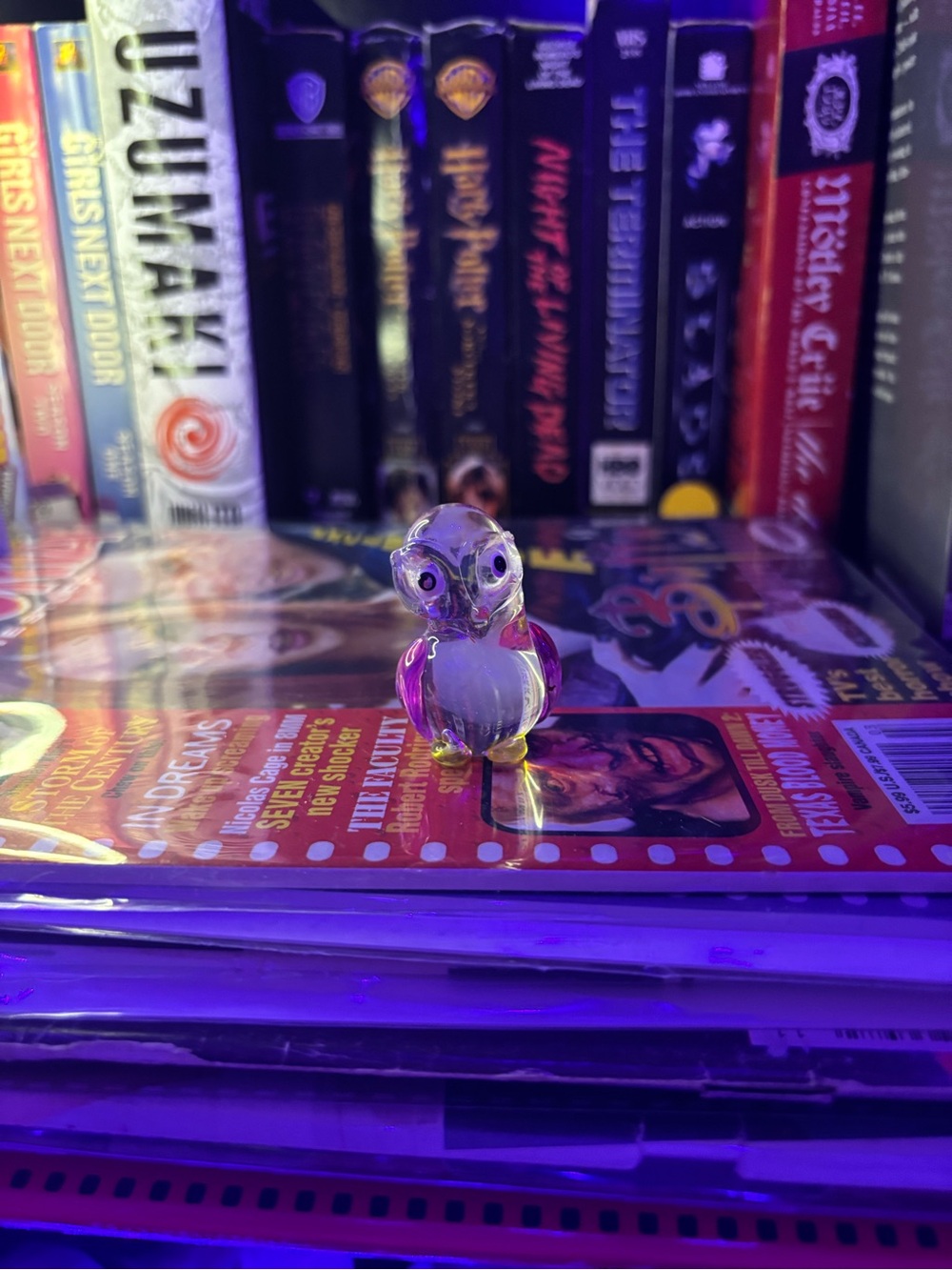 Vintage Glass Owl Figurine in Purple and Clear